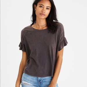 distressed ruffle t shirt